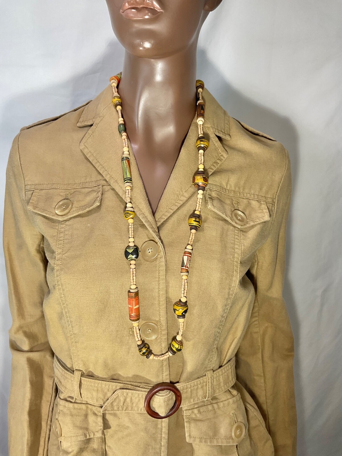 African Necklace Safari Animals Ceramic Painted Wood Bead Necklace 16”