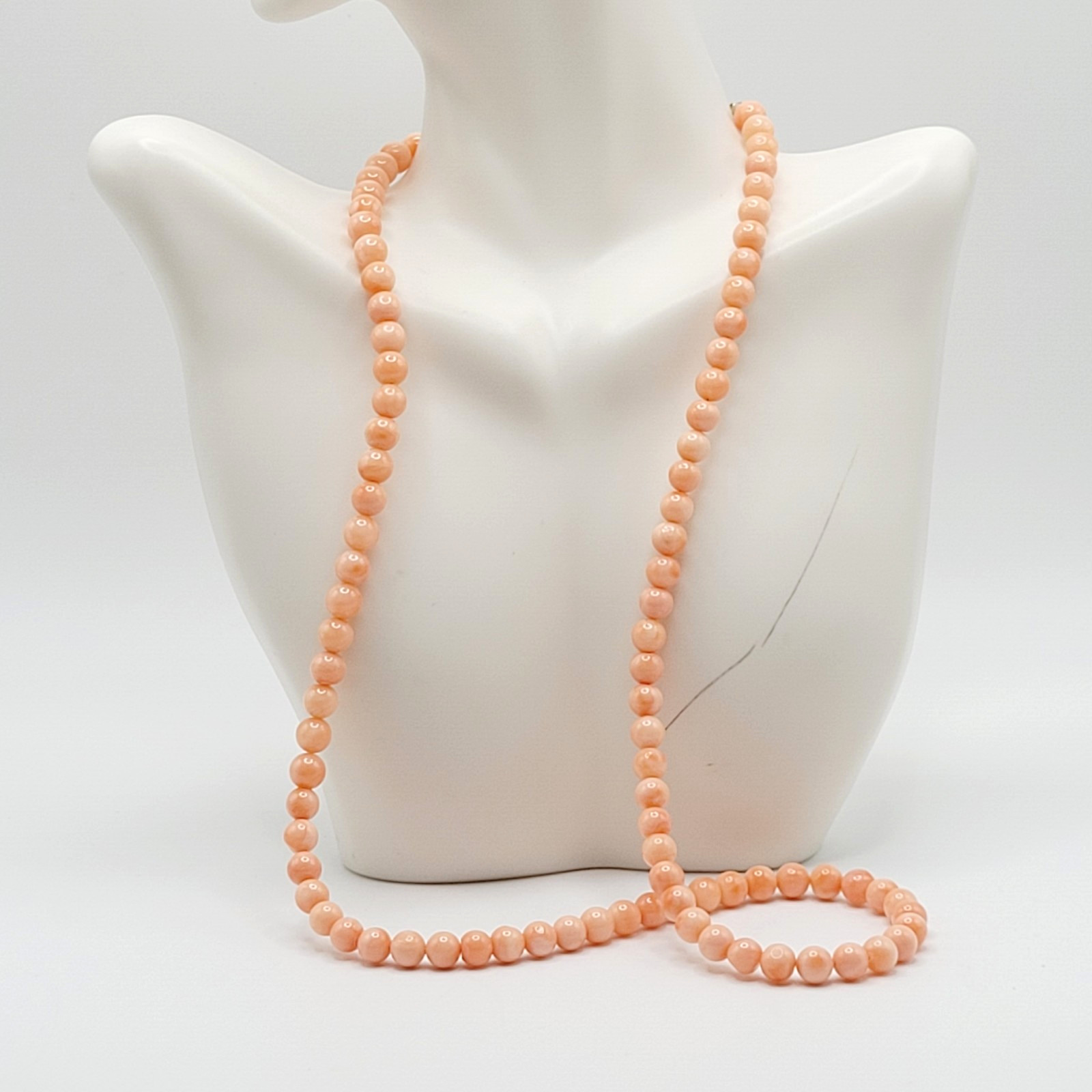 Genuine Pink Peach Blush Coral Bead 6mm Necklace Alloy Clasp Tested 25 inch