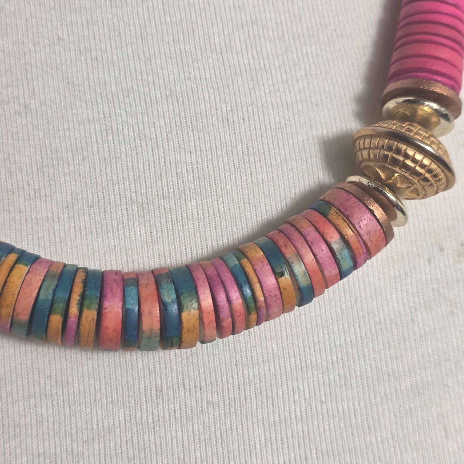 Bohemian-Style Statement Necklace Bright Pink & Colorful Multicolor Heishi Beads