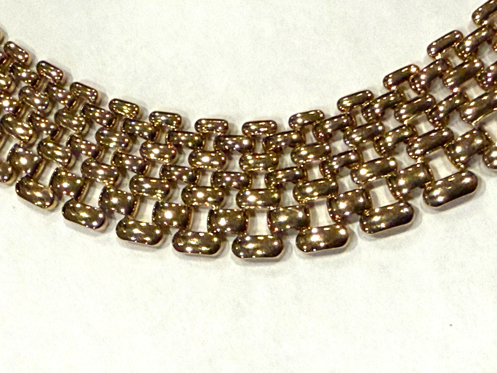 NAPIER PANTHER WATCHBAND COLLAR FLAT GOLD 16″ CHUNKY .75″ WIDE 1980S Necklace EU