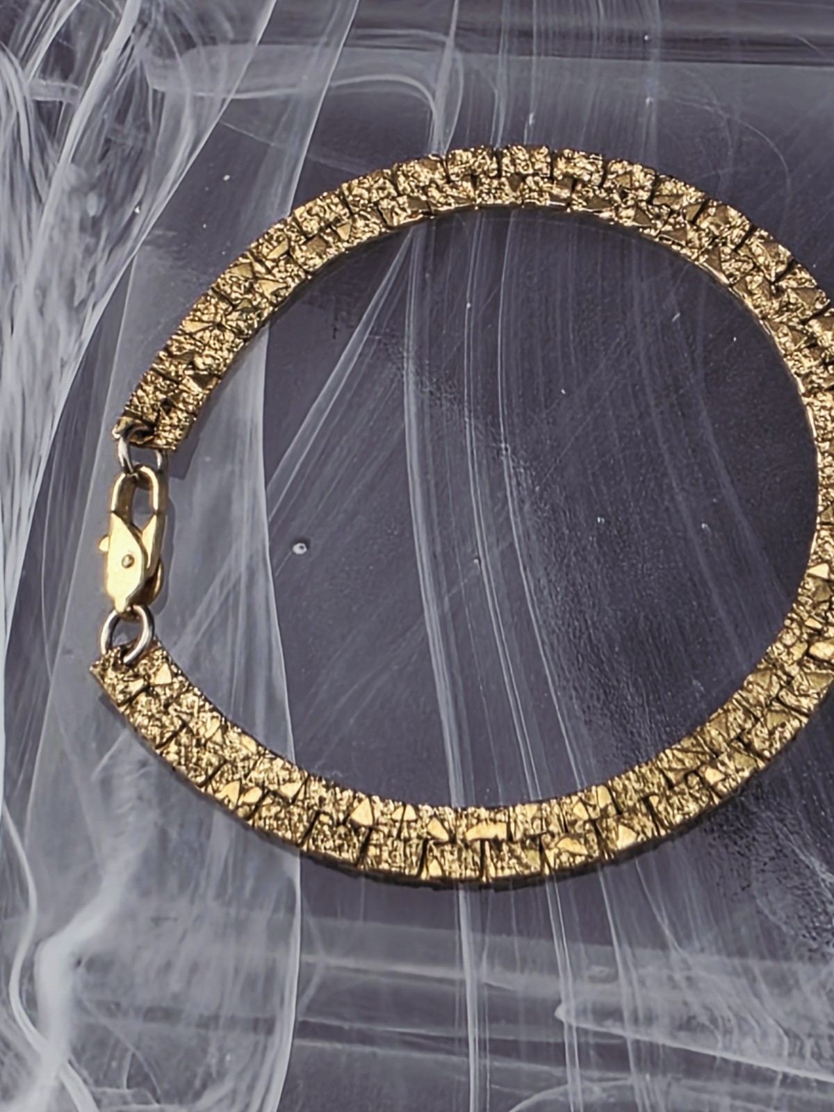 Vintage 10K Gold Overlay NUGGET TEXTURE Bracelet 7″ Non-Magnetic Bark Link PAT P