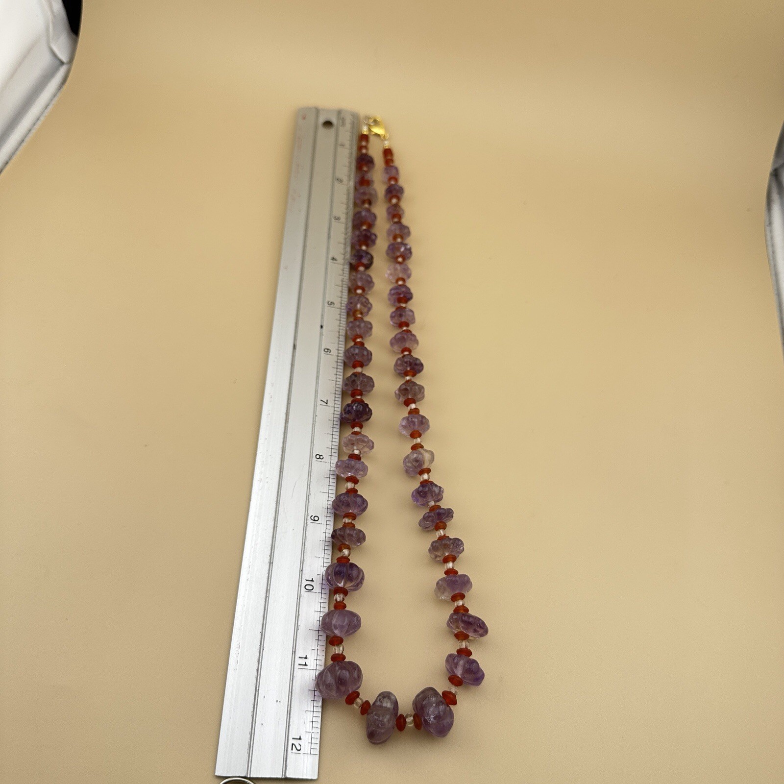 Vintage Hand Carved Amethyst Melon Bead Necklace