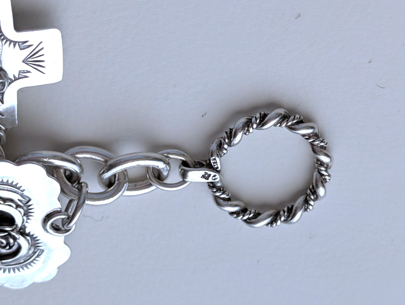 Joan Slifka Sterling 925 Heart Angel Cross Love Luck Charm Two Sided Bracelet