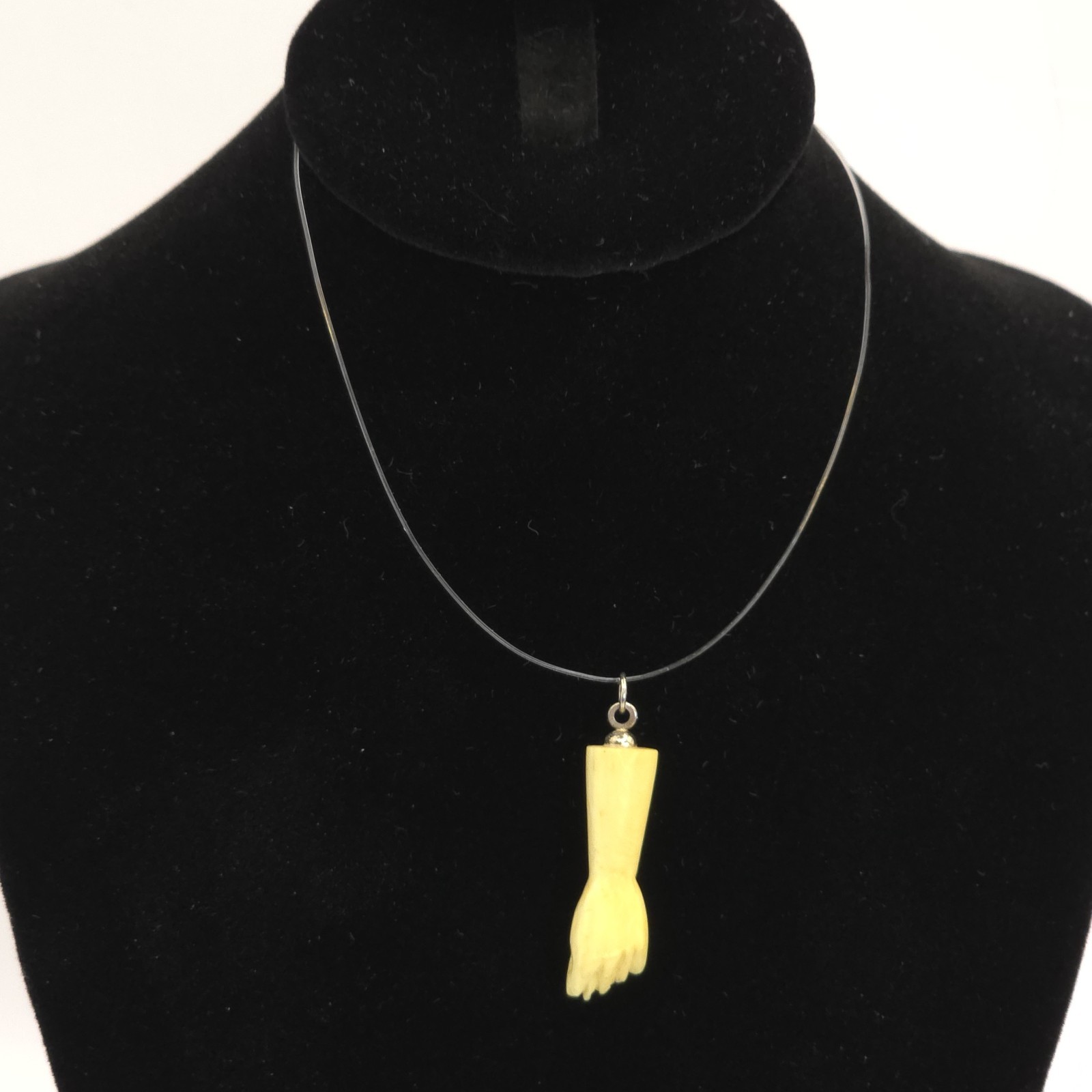 Antique Bone Figa Pendant or Charm Bovine / Cow Bone 1″ Carved Silver Tone