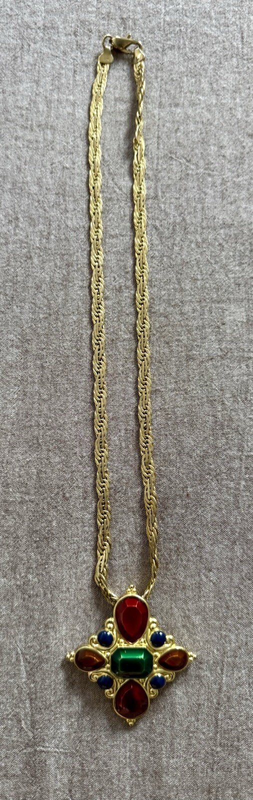 Vintage Jay Strongwater Maltese Cross Pendant Signed w/ Byzantine Chain