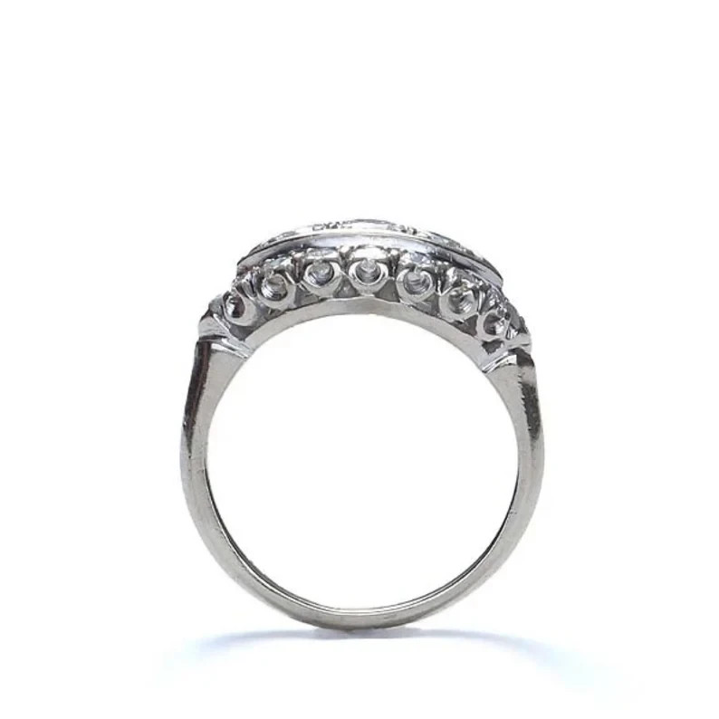 Art Deco Style Lab Created Diamond Three-Stone Wedding 14K White Gold FN Ring