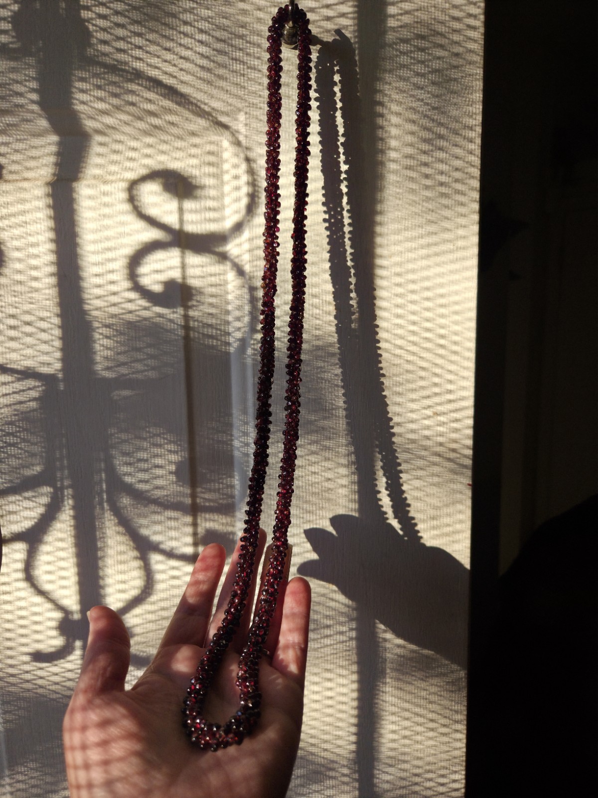 Rhodalite Garnet Gemstone 34″ Continuous Strand Handwoven Vintage Necklace