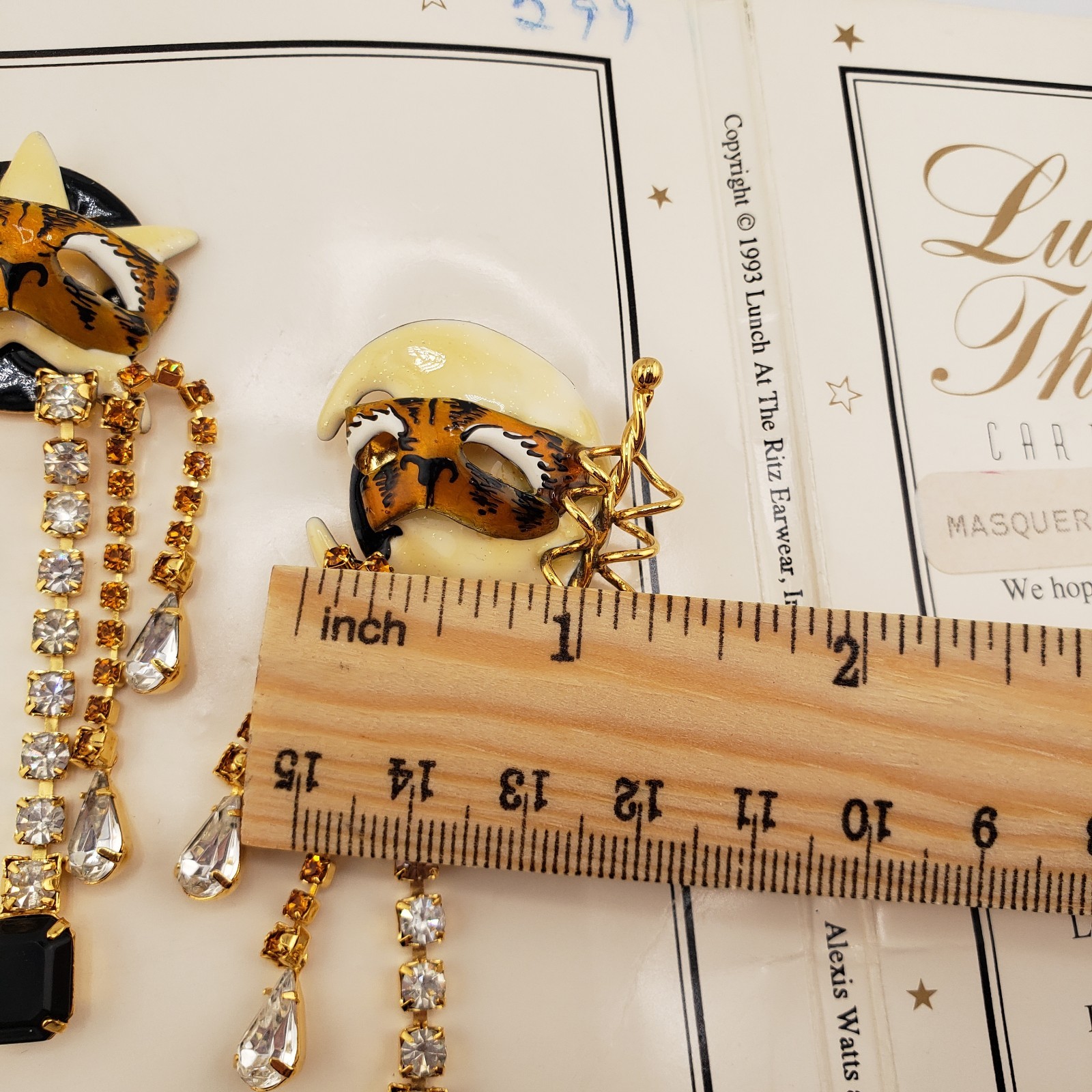 Lunch At The Ritz Pierced Earrings Masquerade With Moon New On Menu Card 1993