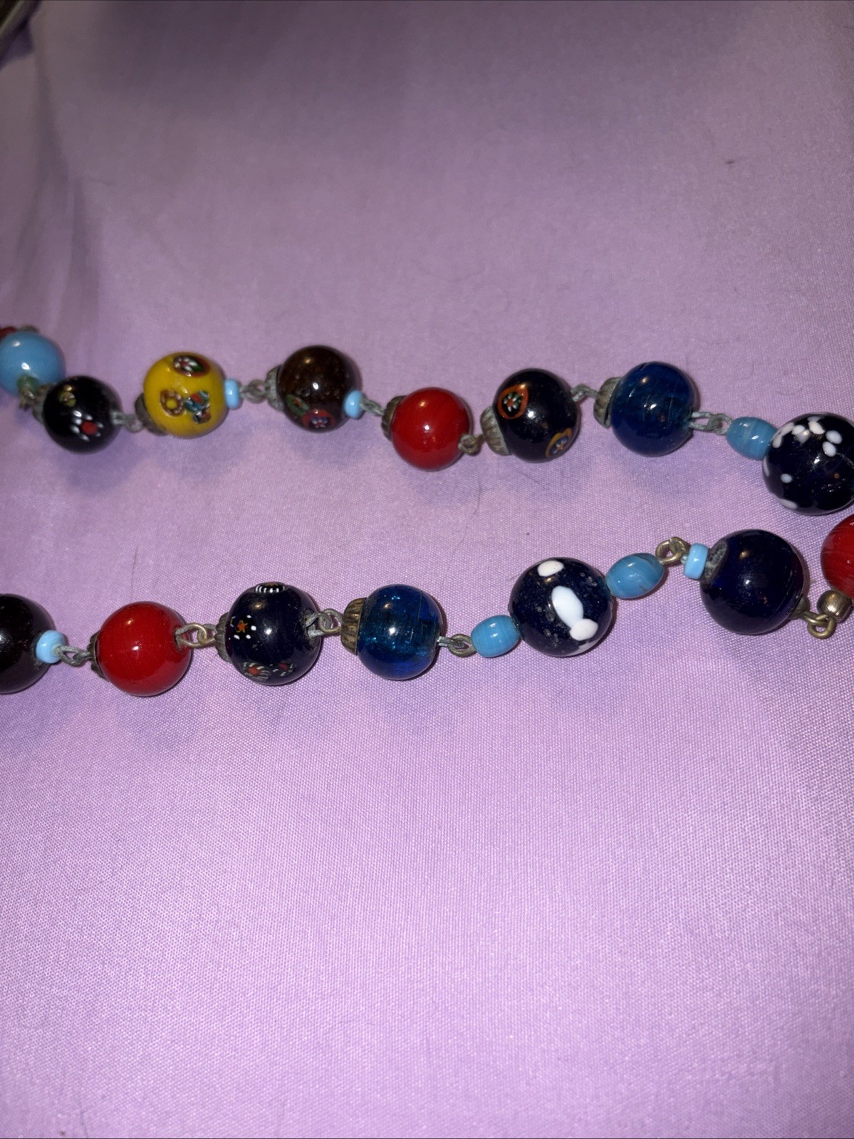Vintage Italian Murano Millefiori Glass Bead Necklace 18” Long
