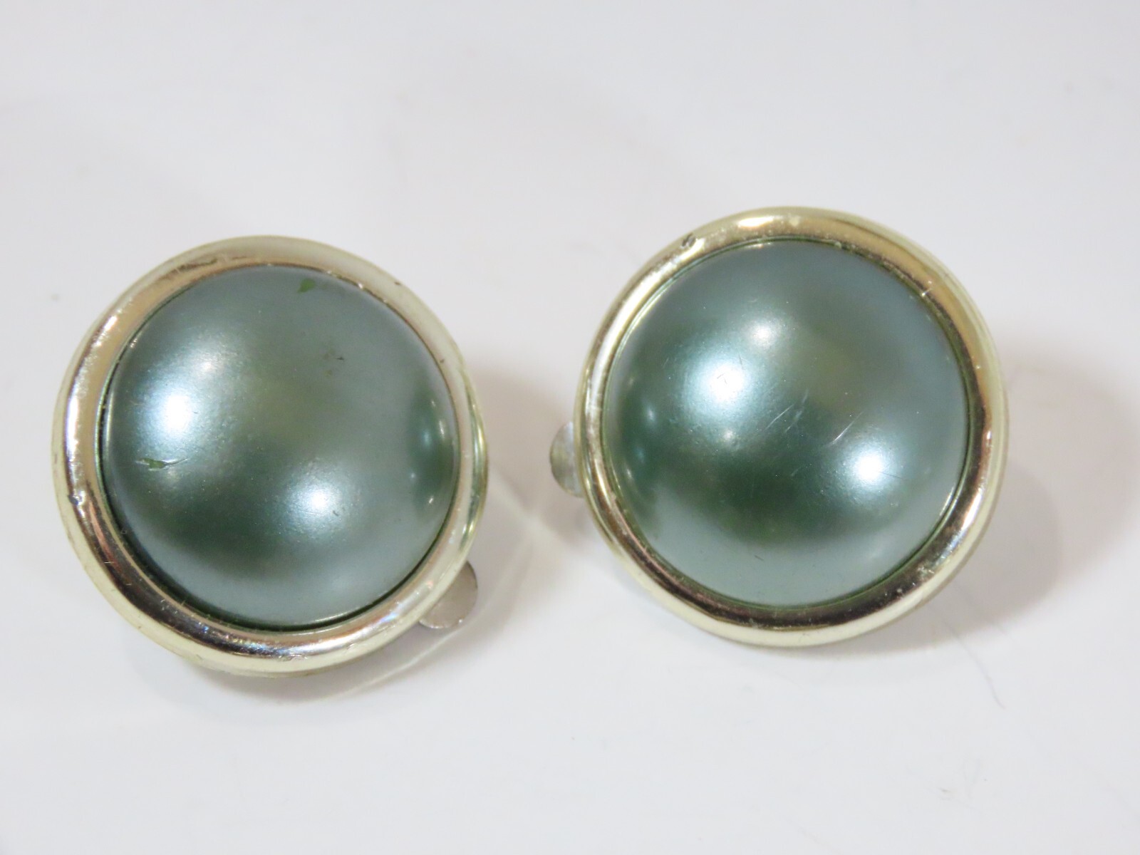 VTG Simulated Pearl Earring Lot Cabochon Dome Rhinestone Clip Screw Back D2078