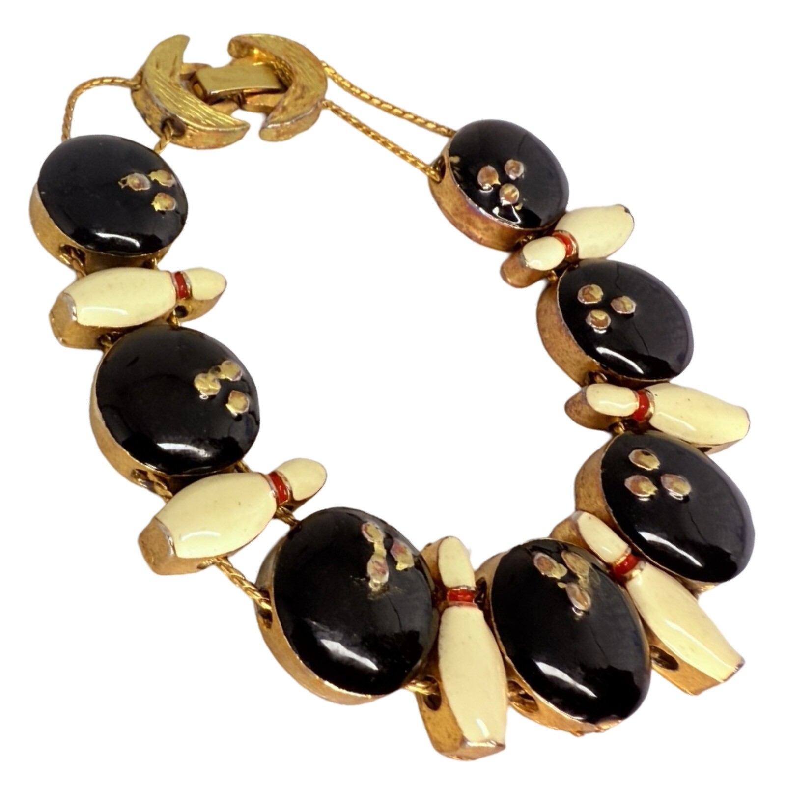 Bowling Ball Bracelet Slider Charm 7” Gold Tone Bowling Gift Vintage