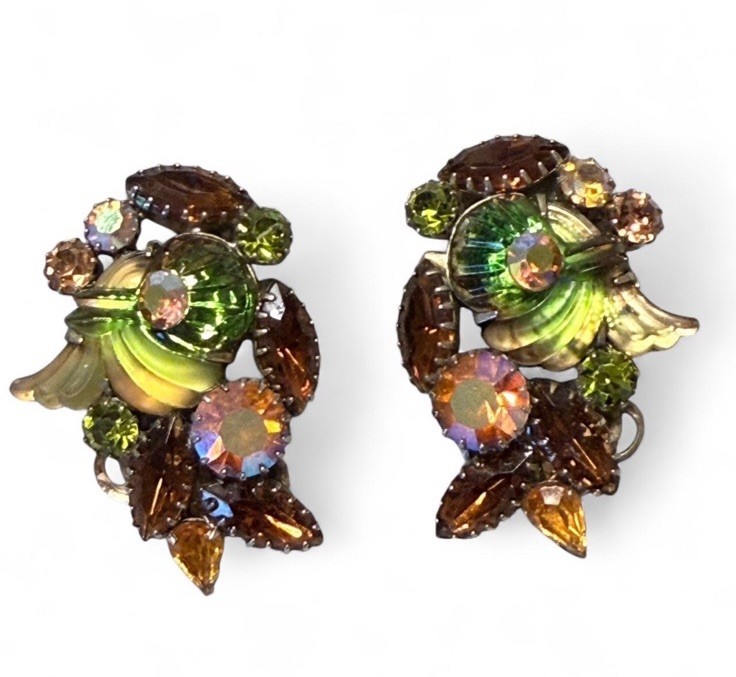 Vintage 1950s Edlee Signed Rhinestone Scatter Pin Pair