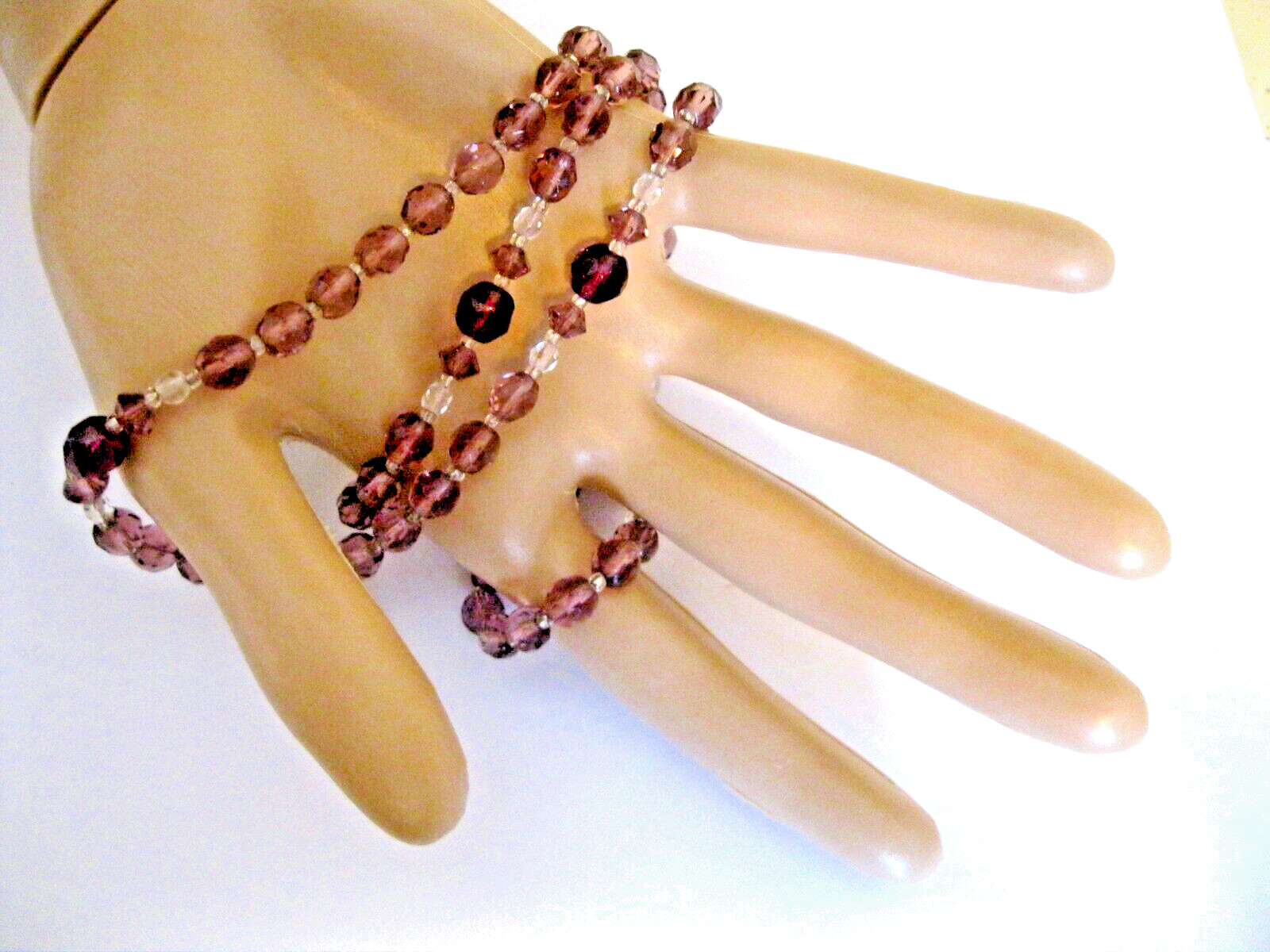 Amethyst Crystal Necklace Gold fill Clasp 28″ Long Vintage