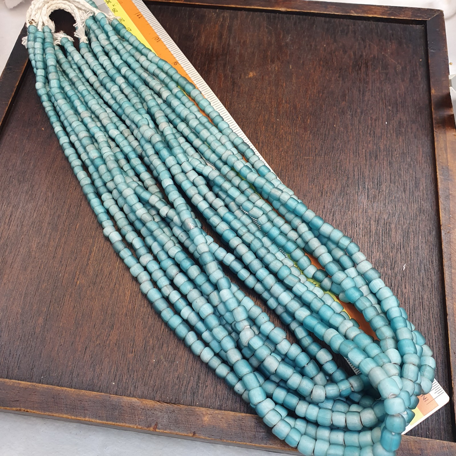 Sky blue white heart 5.5-7 mm Czech Republic glass beads long strand necklace