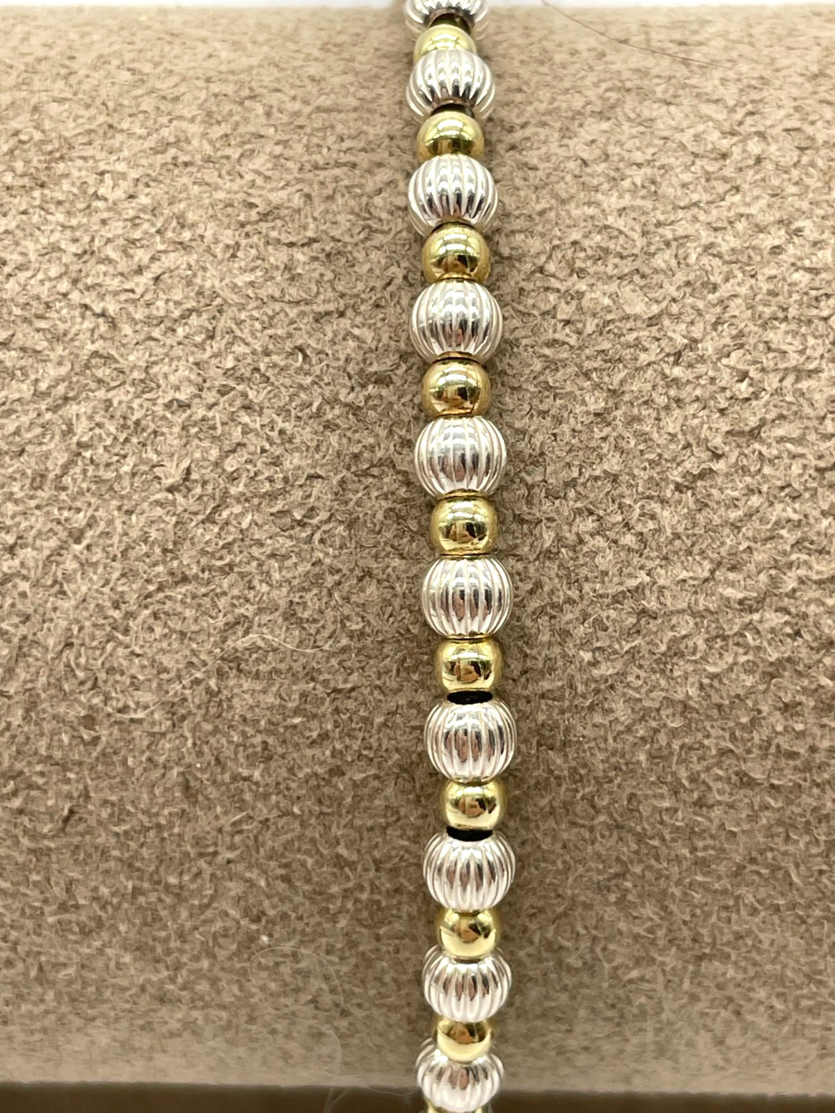 VTG Italy 925 Sterling Silver & Gold-Filled Fluted ball bead bracelet 8″