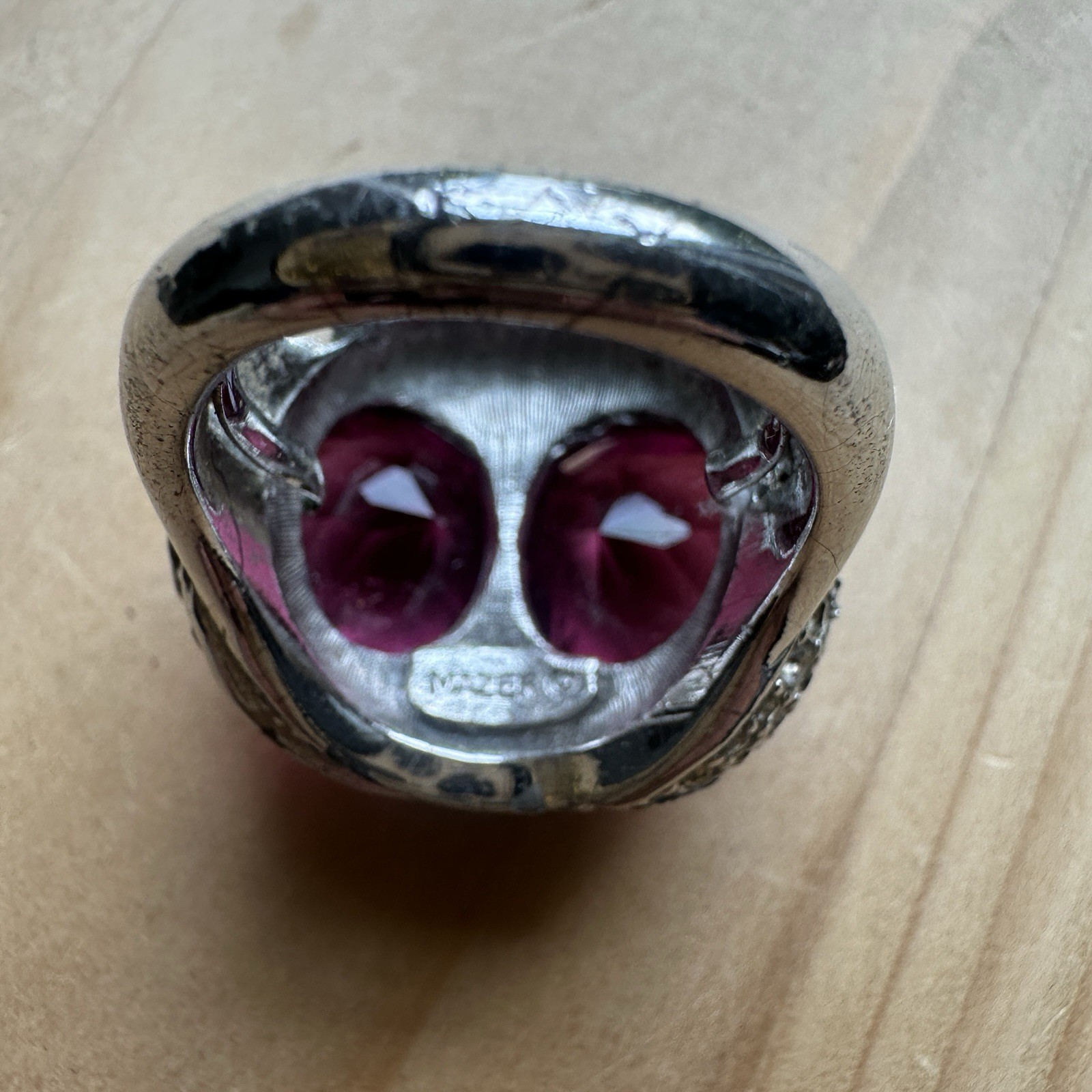 VTG Mazer Statement Substantial Ring Size 7 Crystal Ruby Red Clear Signed Rare