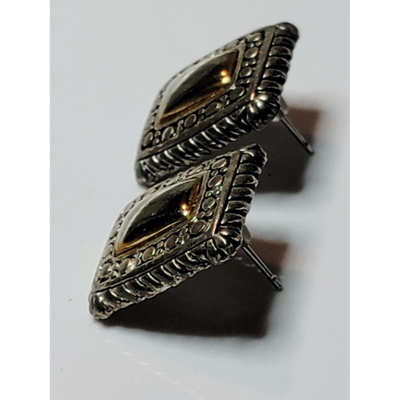Vintage Silver Tone & Gold Tone Rectangle Stud Earrings Southwestern Designer