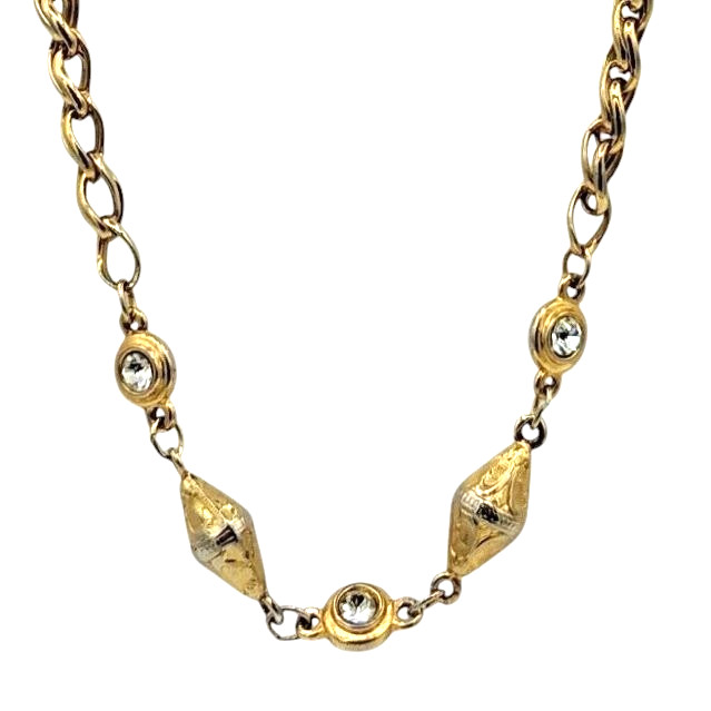 Vtg Ginnie Johansen Designer Necklace 36″ Rhinestone Statement Layering Glam