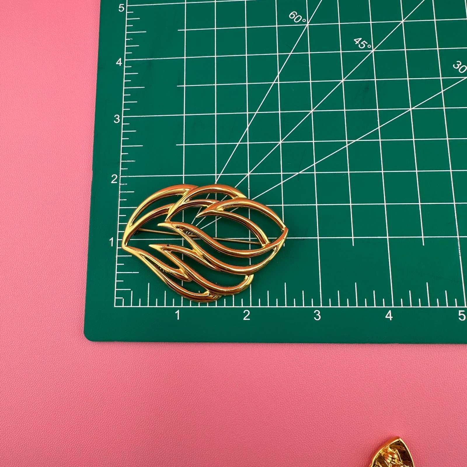Vintage Brooch Lot Shiny Gold Tone 1990s Open Work Metal Oval Leaf Monet 1990s
