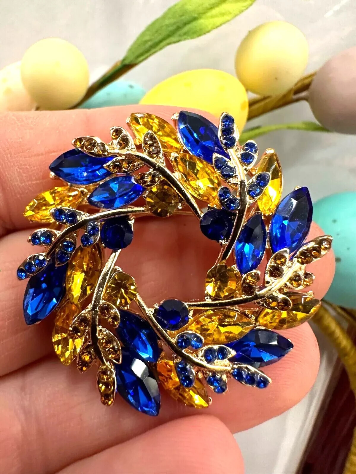New Ukrainian Easter Wreath Rhinestone Brooch, Wheat Pin, Easter Gift For Her