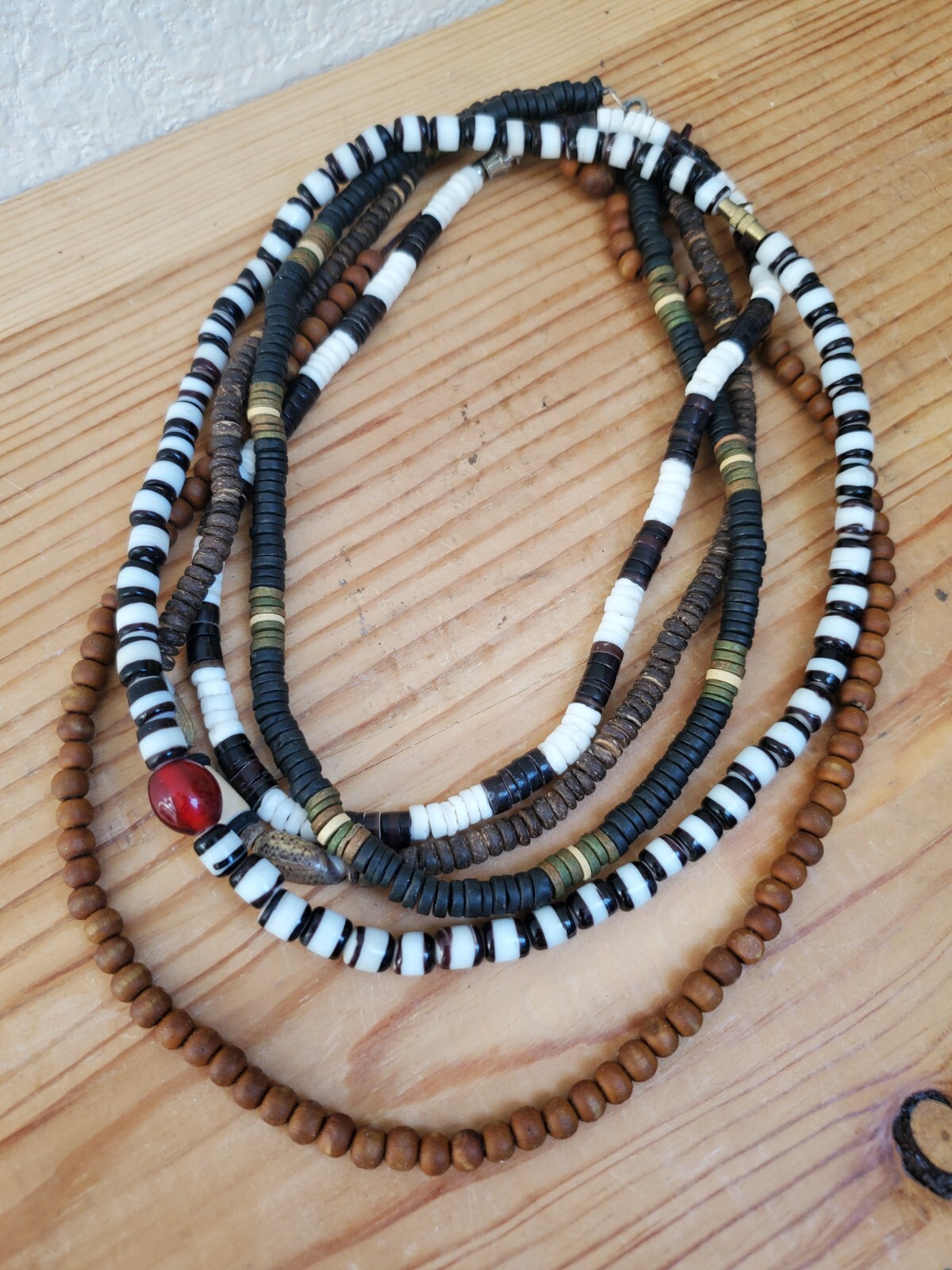 5x Ethnic African Natural Materials Necklaces Wood Glass Shell Prayer Seed Beads