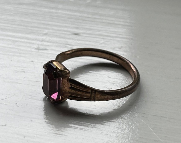 Art Deco Tombac Violet Crystal Ring – Size M