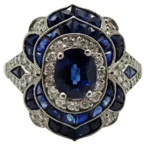 Beautiful Art Deco Style Oval Cut Lab Created Diamond 925 Silver Engagement Ring
