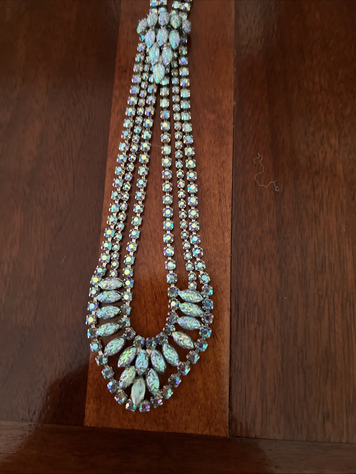 VTG. MCM BLUE AURORA BOREALIS RHINESTONE & ART GLASS NECKLACE & EARRING SET
