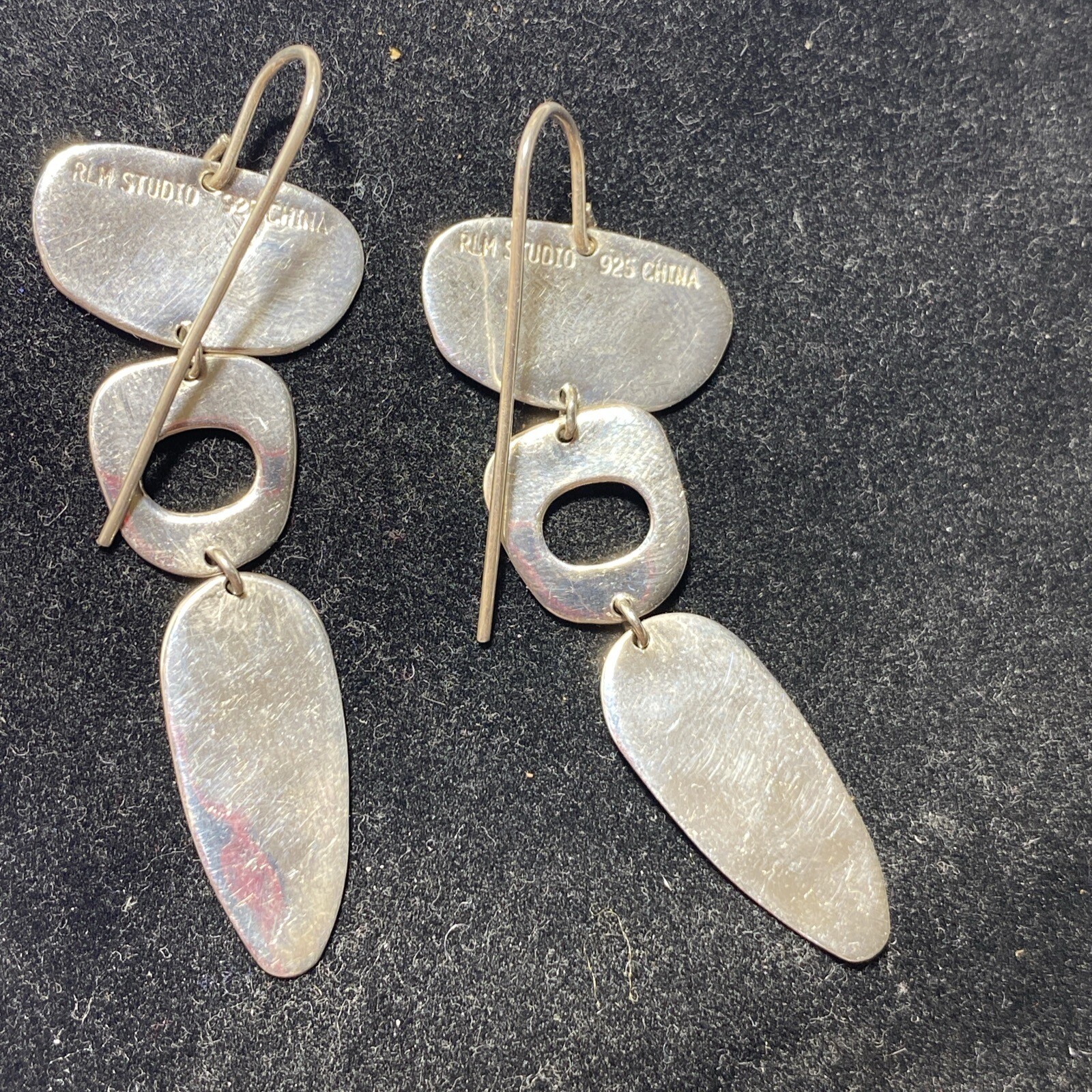 Pierced Earrings Mobile Articulated Mod Sterling 2 1/4” Signed RLM Studio