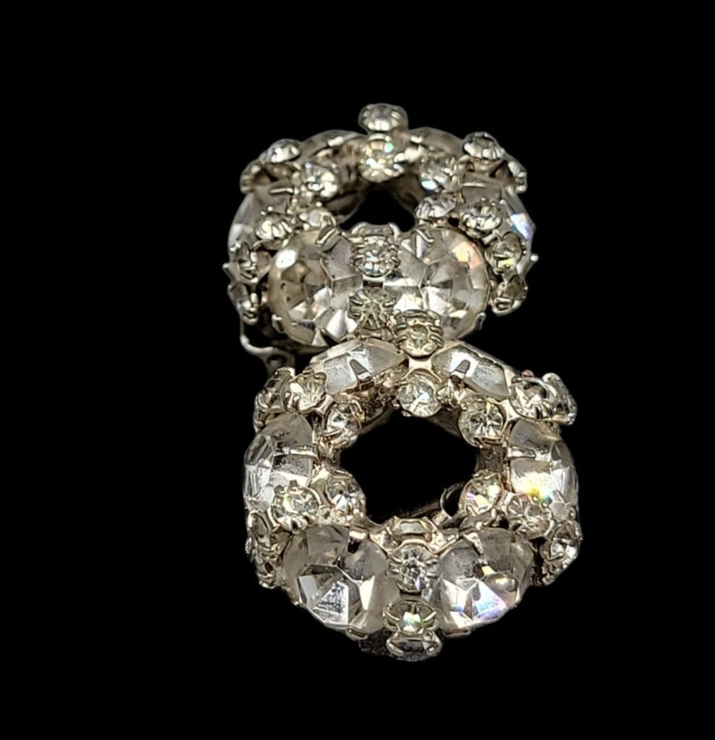 Signed Vintage Warner Clear Rhinestone Wreath Clip On Earrings 1950 Original Box