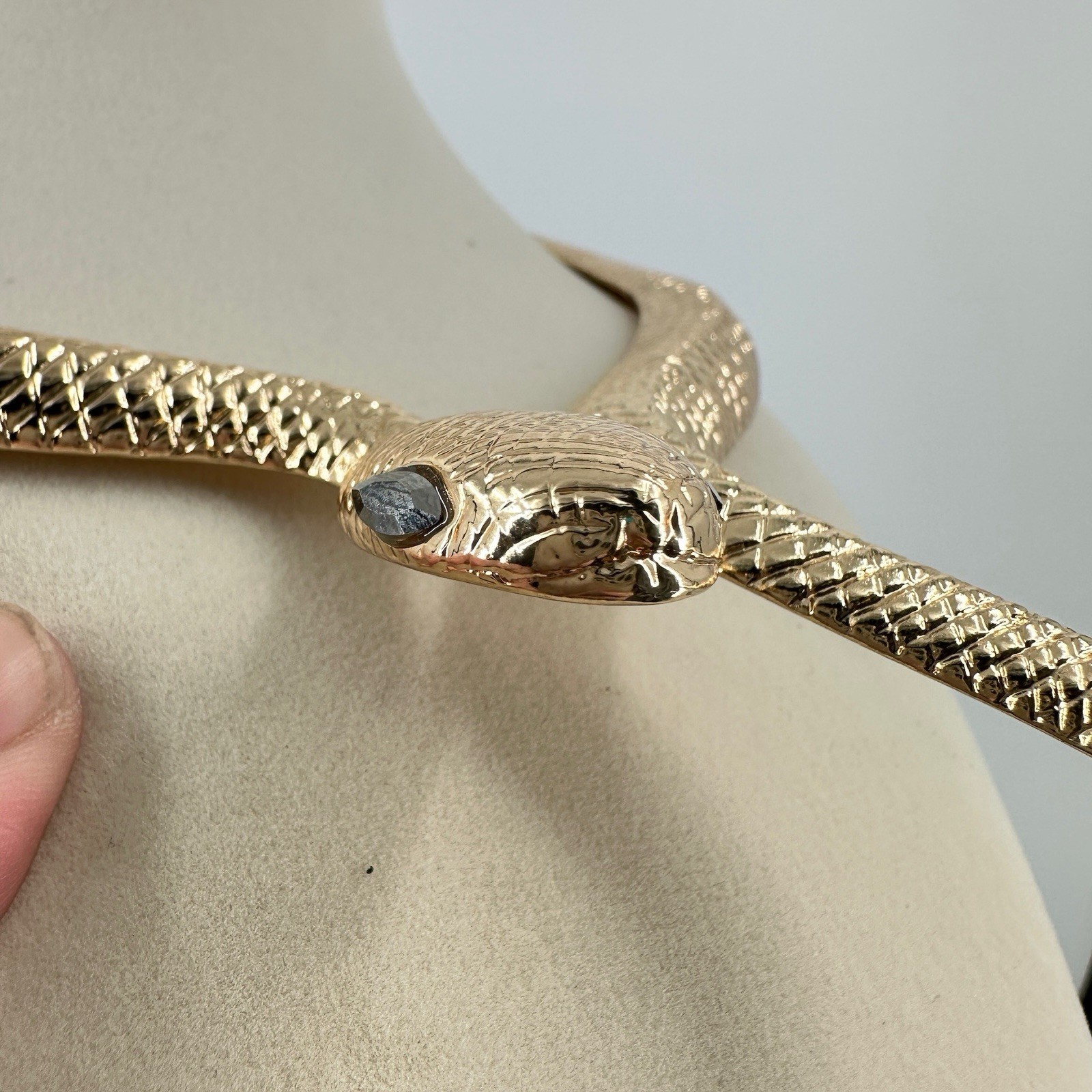 Vtg Snake Choker Necklace Black Eyes Gold Tone Rhinestone Egyptian Revival