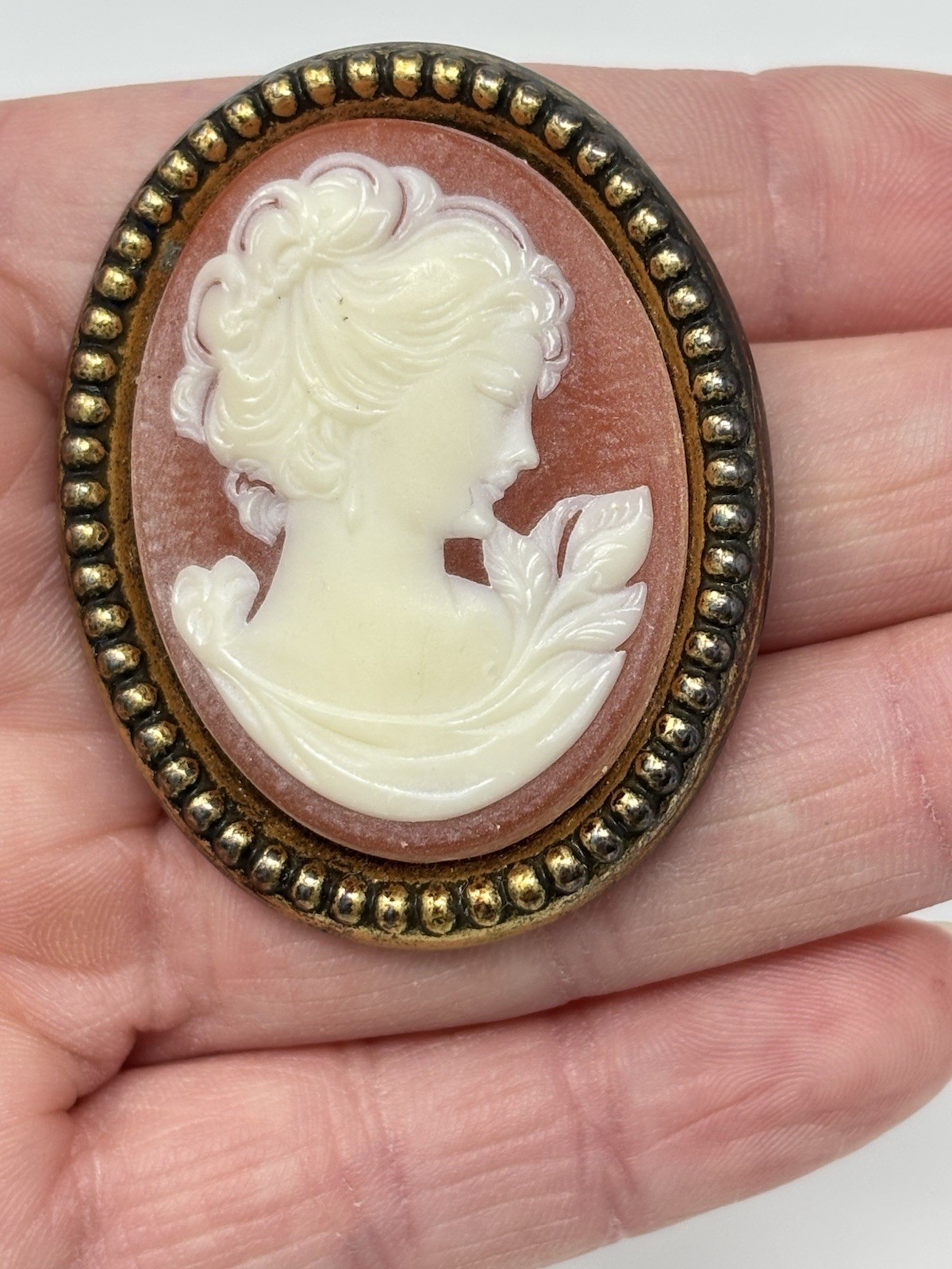 Vintage 60’s Large Faux Cameo Pin Brooch or Pendant 2″ Estee Lauder?