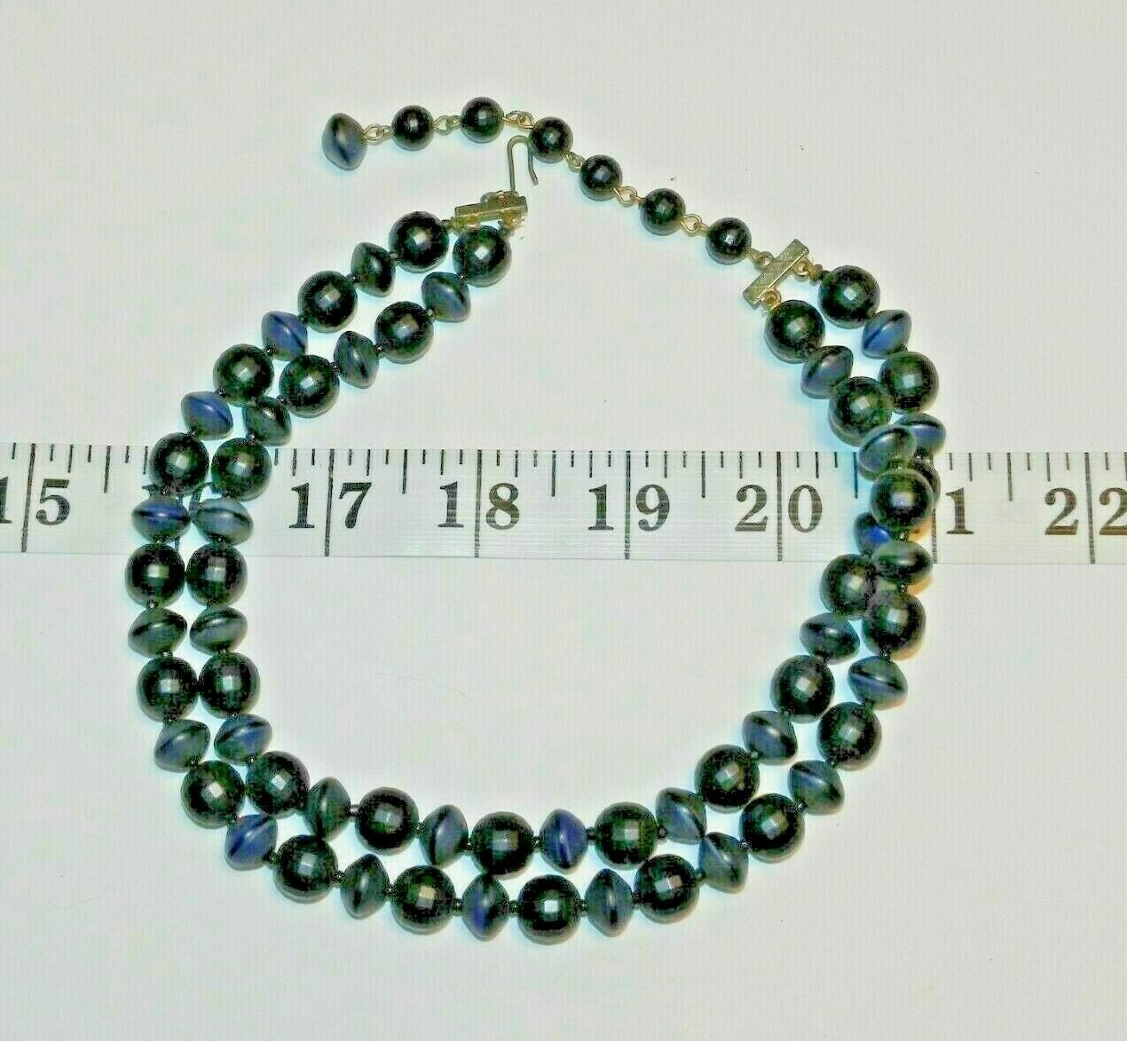 Vintage Double Strand Black and Dark Grey Beaded Necklace 14″ – 16″
