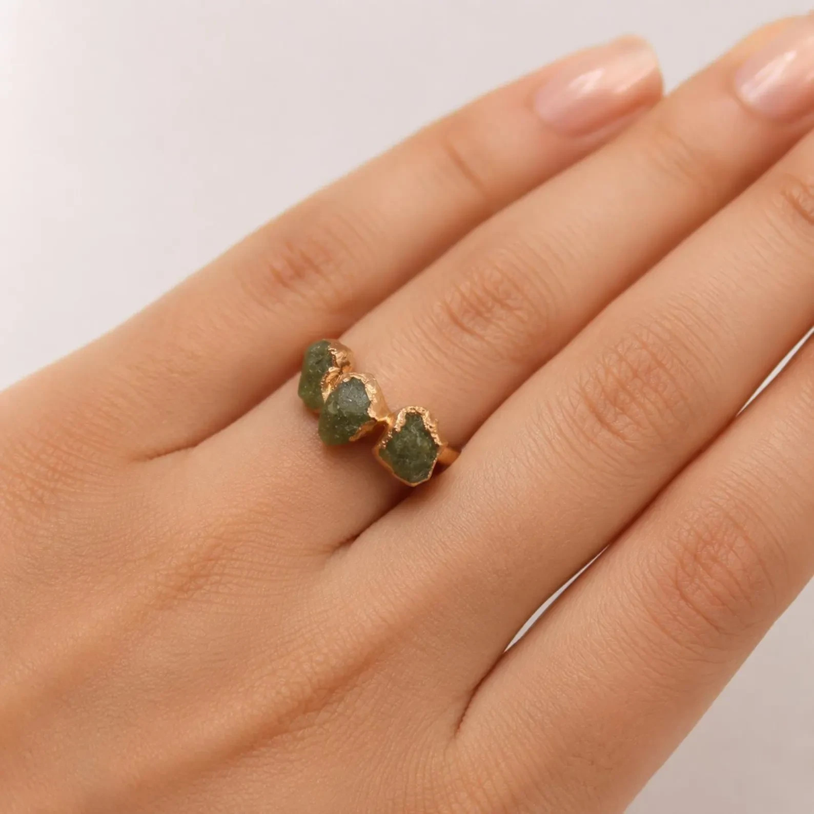 Peridot Gemstone Ring, Ring, Rough Gemstone Ring For Her, Material Brass Ring