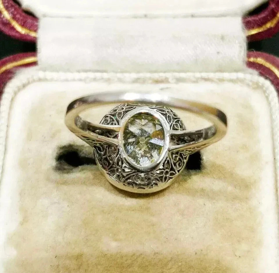Art Deco Style Round Cut Lab Created Diamond 925 Silver Engagement Ring
