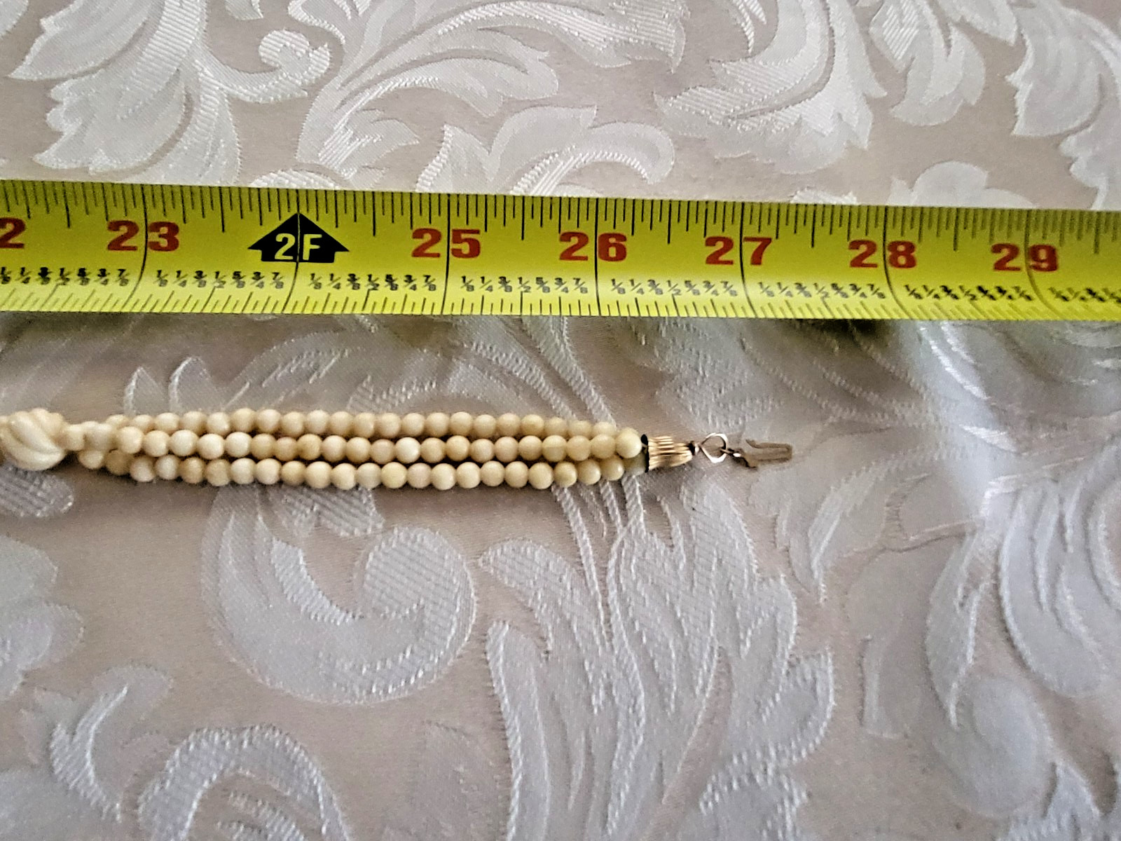14k Gold Filled Multi-Strand Carved Cream Buffalo Bone Beaded Necklace 27 Inch