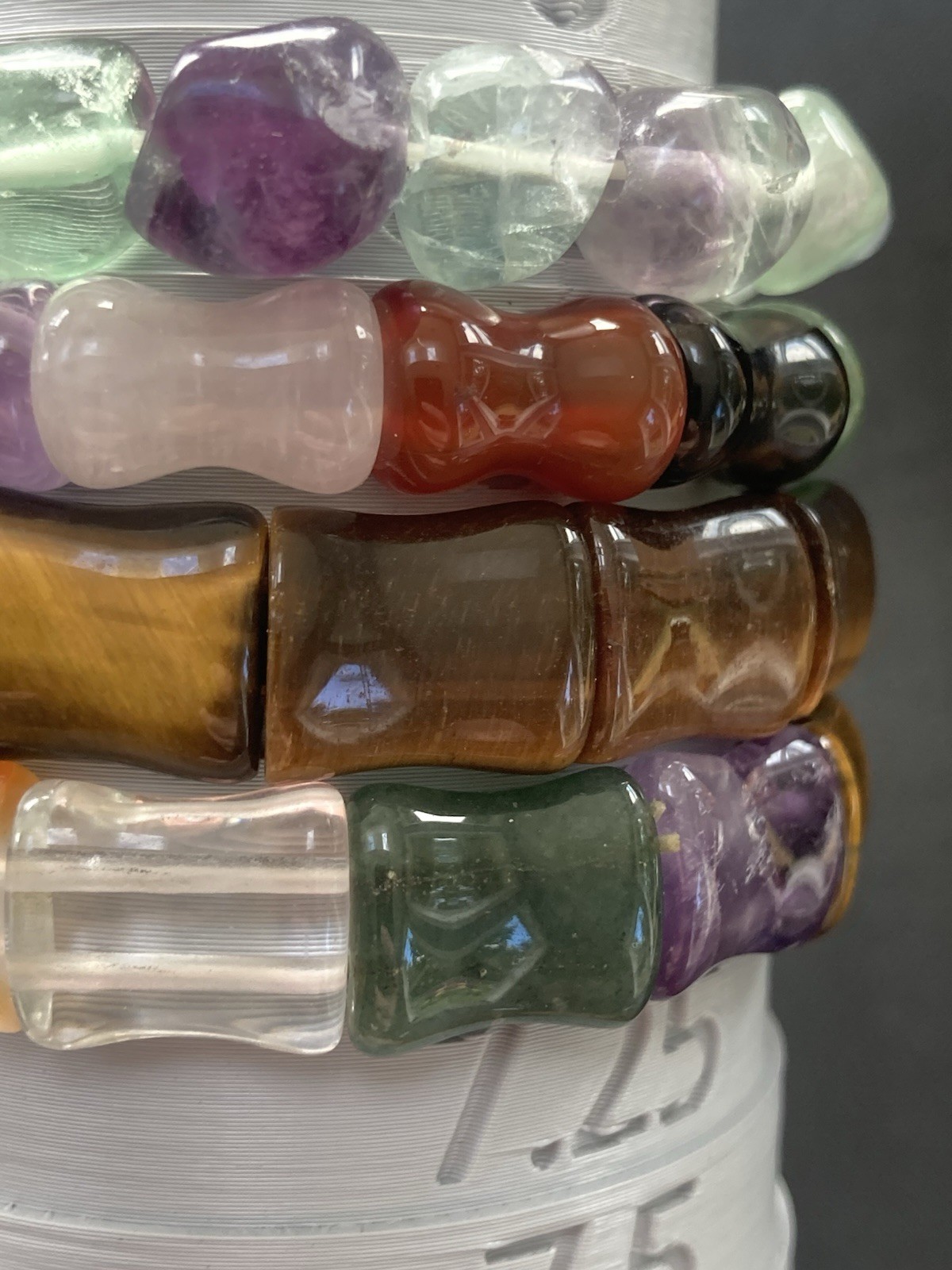 Stone Bracelet Gemstone Lot of 4 Cold Carved Beads Healing Stretch Assorted