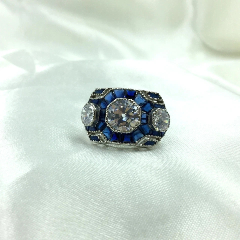 3Ct Art Deco Style Lab Created Diamond Wedding Engagement 14K White Gold FN Ring