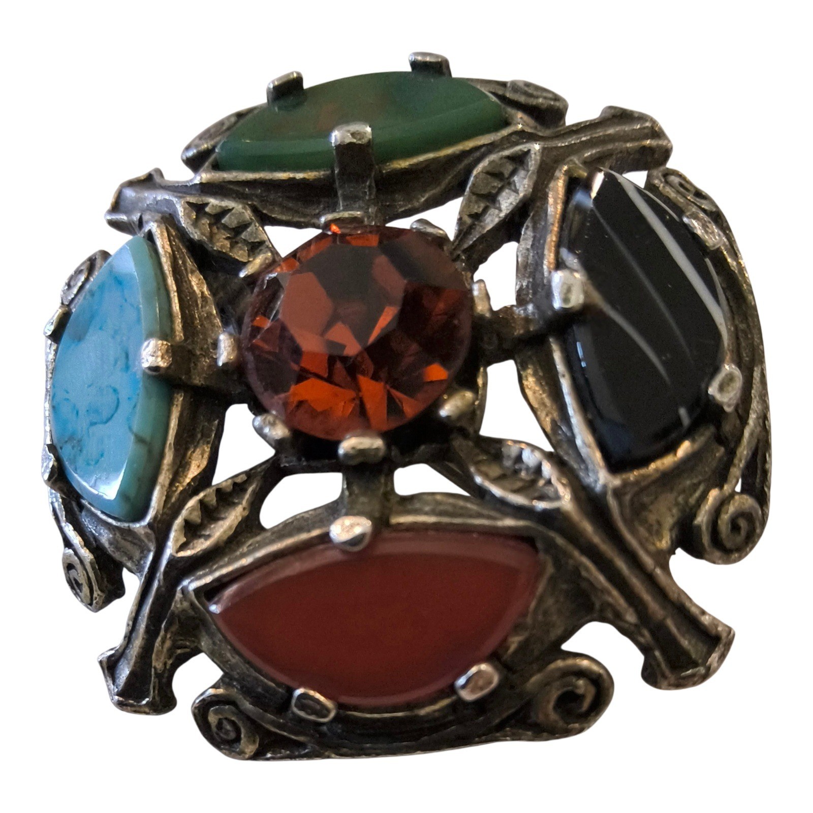 Vintage Miracle Celtic Brooch Scottish Agate Style Glass/Rhinestone Multicolor