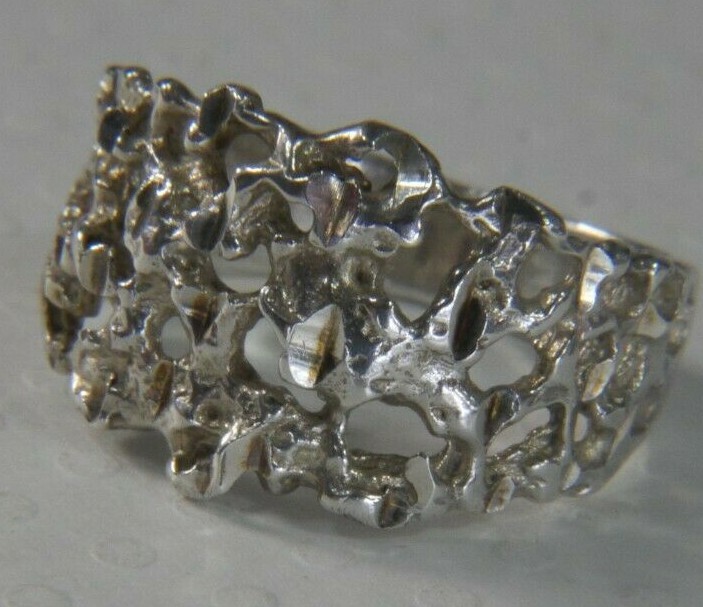 Open Nugget 1/2″ N to S STERLING SILVER 0.925 vintage Men’s BAND RING SIZE 6.25