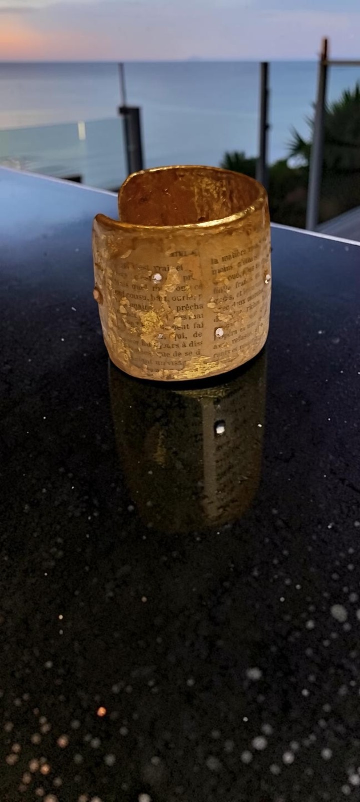 Rare Brigitte Ross Gold Hammered Literary Cuff Bracelet Alfred De Musset French