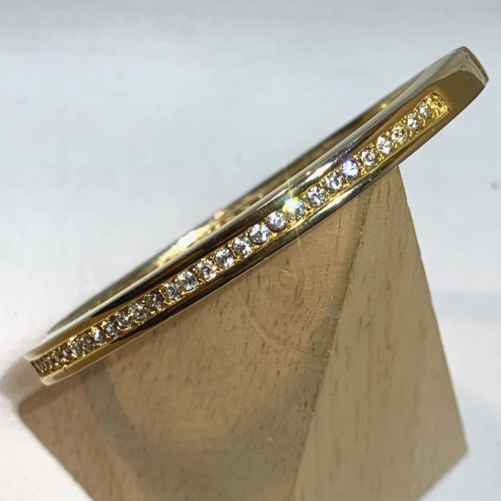 Roman Pave Crystal Bracelet Gold Tone Slim Hinged Size 6.75 VTG