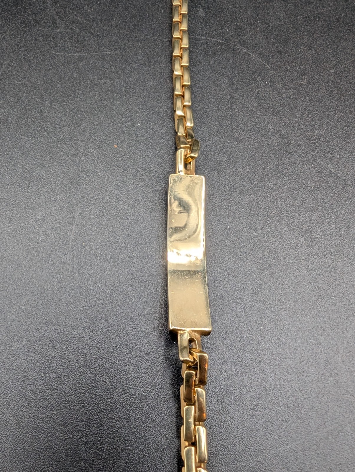 VTG Gold Tone ID Chain Bracelet, Blank Panel, 8.5″ Unmarked