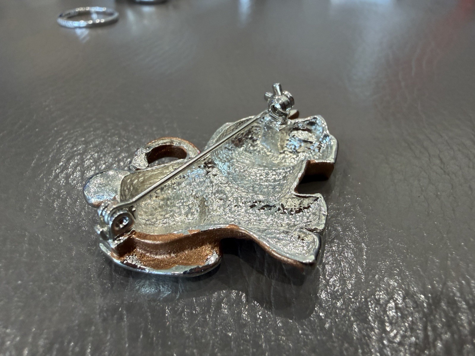 Vintage Silvertone Brown Rhinestone Elephant Brooch Pin
