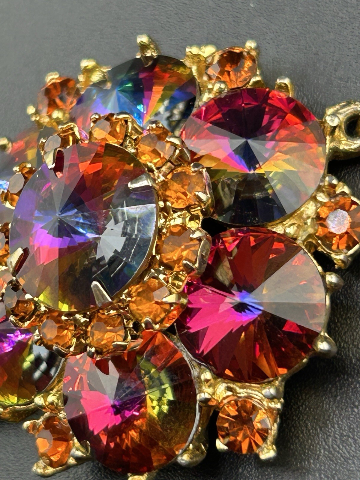 Vintage Edlee Watermelon Rivoli Gold Tone Dangle Pendant