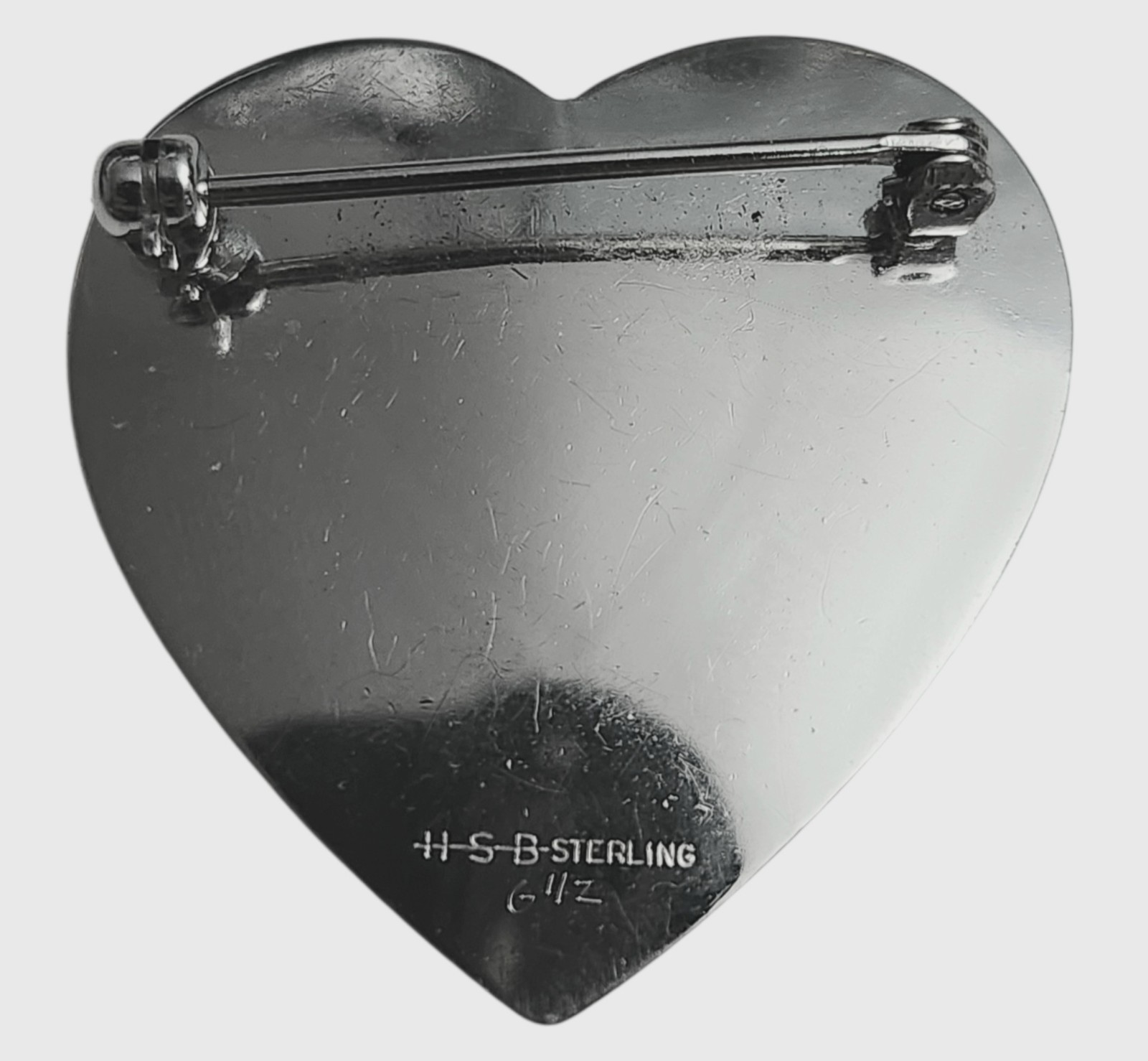 Vintage Engraved HSB Sterling Silver Heart Brooch Monogram