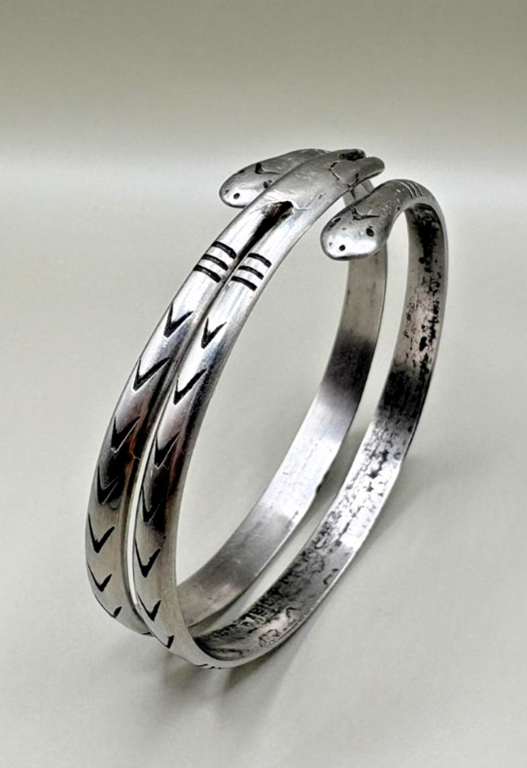 Vintage Sterling Silver Double Snake Wrap Bangle Bracelet 34.2g Hinged Cuff
