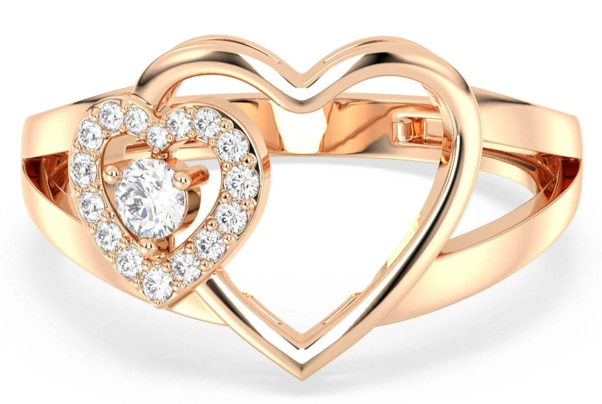 0.20TCW Round Cut White Moissanite Two Heart Shaped Ring Pure 10K Yellow Gold FN