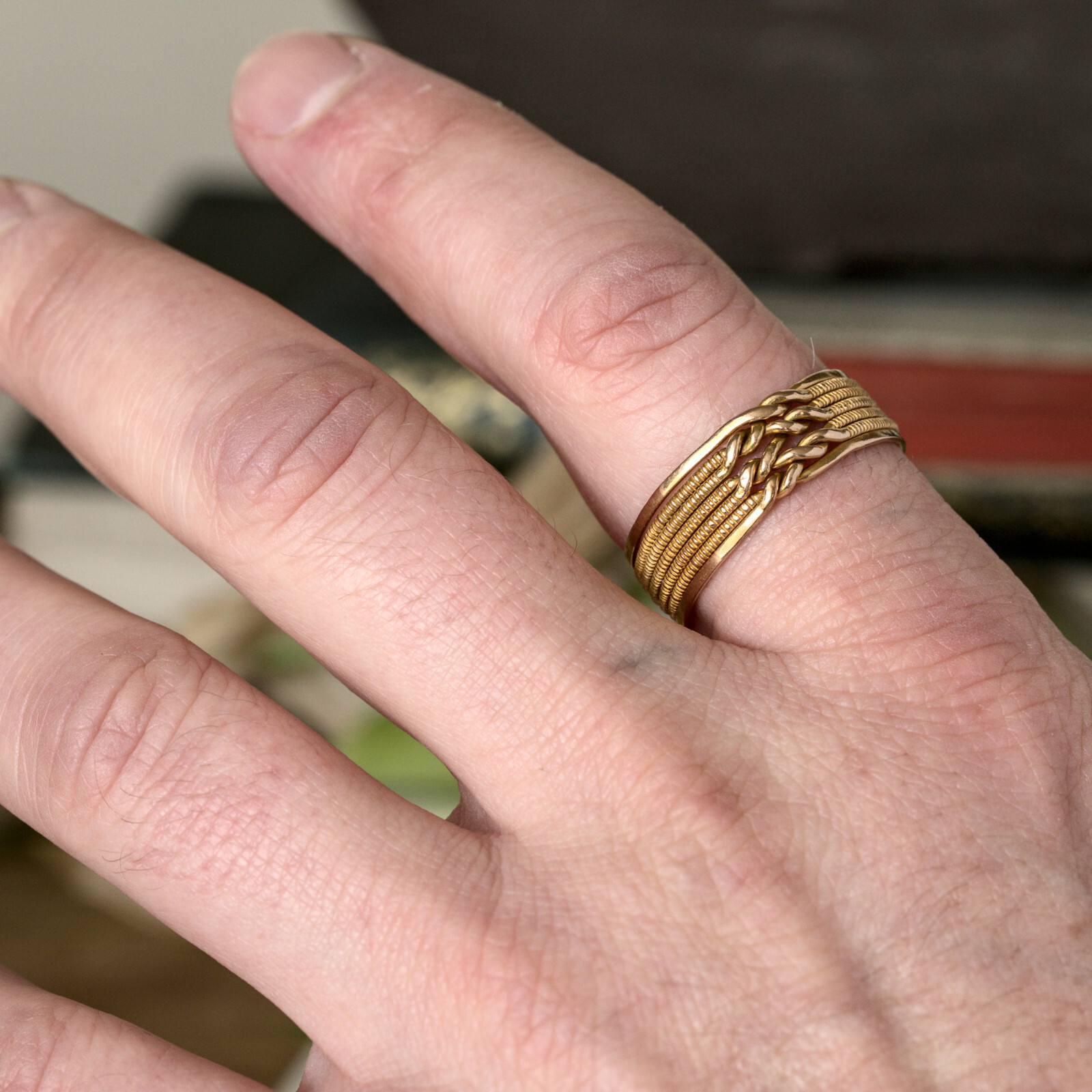 SUPERB UNIQUE VINTAGE 14K GOLD 7-BAND DAYS of the WEEK ORNATE PUZZLE RING sz14