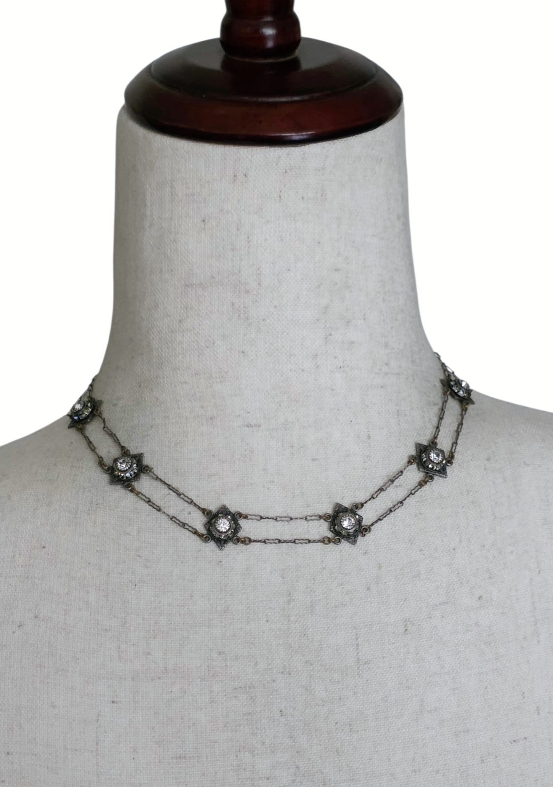 Liz Palacios SF Vintage Crystal Festoon Necklace Filigree Multistrand Art Deco